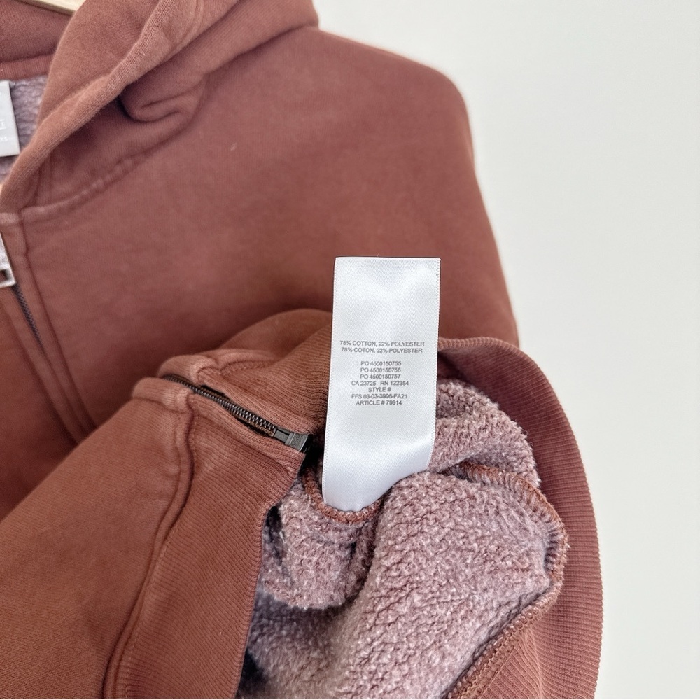 Aritzia TNA Womens Xsmall Cozy Fleece Perfect Zip-Up Hoodie in Cognac - Picture 8 of 11